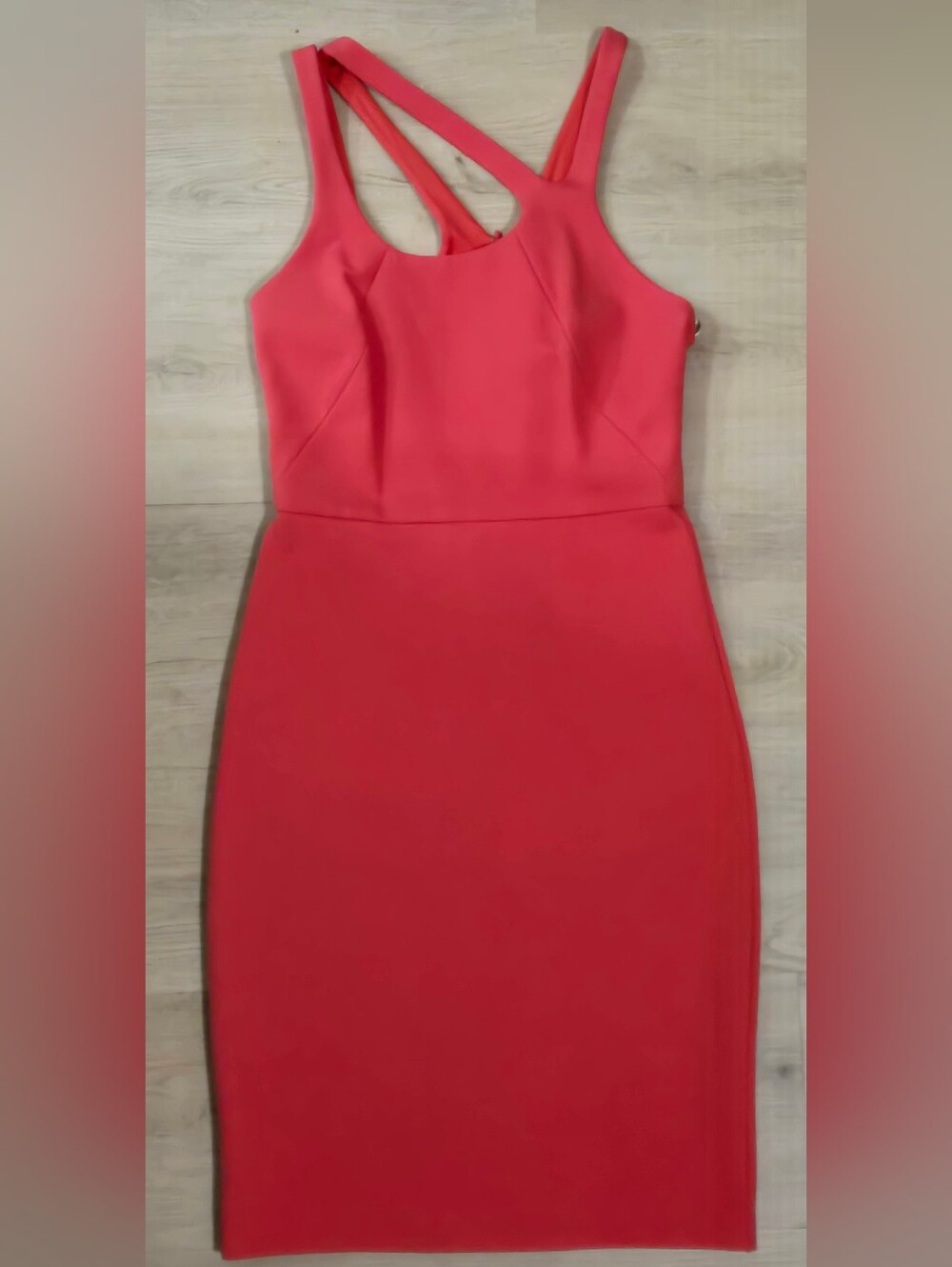 Halston Heritage Coral Asymmetric Cutout Strap Cocktail Bodycon Dress Size XS